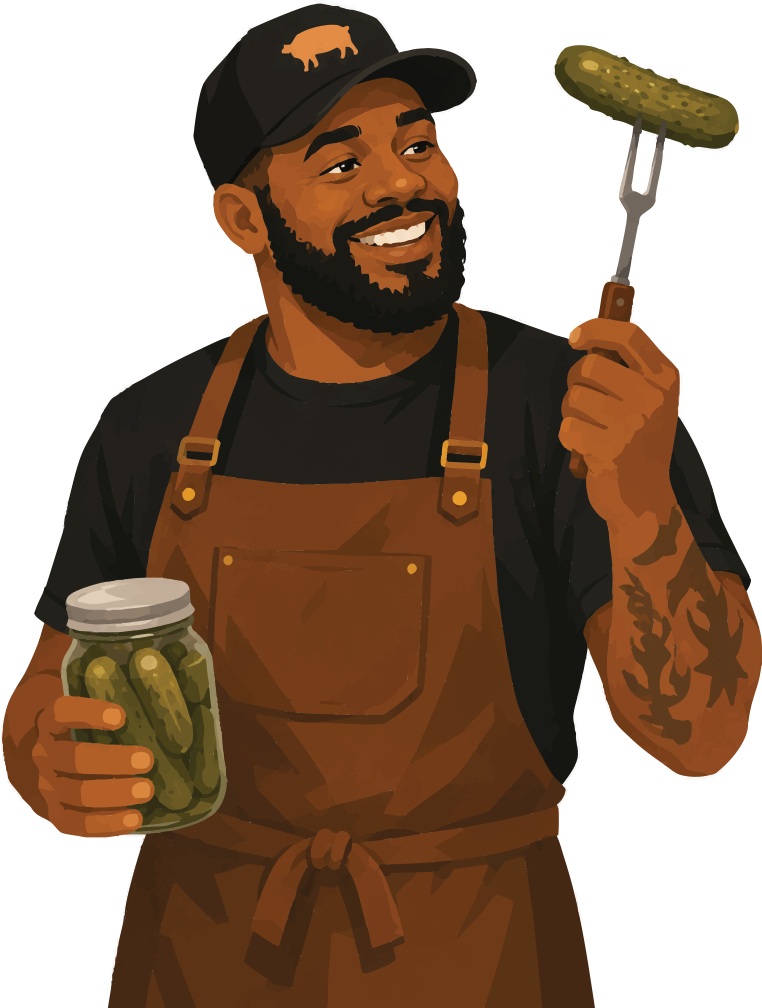 Illustration of The Pitmaster, a rugged grill master with a love for bold flavors and a suspicion of watermelon rind